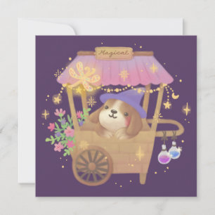 Puppy Magician: Vintage Magical Vendor Cart Holiday Card