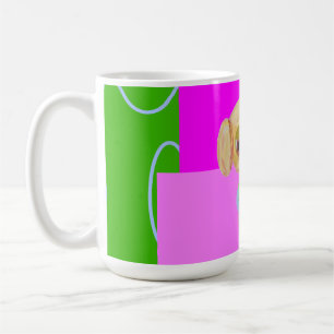 Puppy Modern Pink Squares Time Coffee Mug