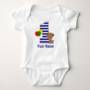 Puppy Navy Stripe First BIrthday Shirt