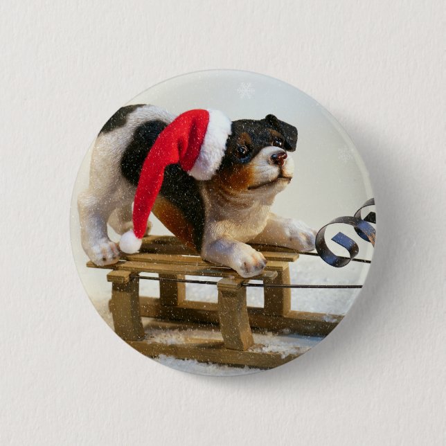 Puppy on a Sled 6 Cm Round Badge (Front)