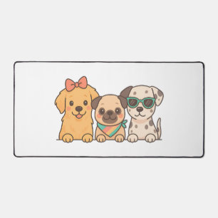 Puppy Pals � Cute Trio of Dogs in Pastel Style Desk Mat