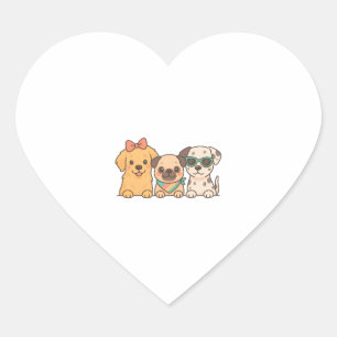 Puppy Pals – Cute Trio of Dogs in Pastel Style Heart Sticker