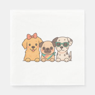 Puppy Pals – Cute Trio of Dogs in Pastel Style Napkin