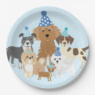 Puppy Party Blue Paper Plate for Kids Birthday 