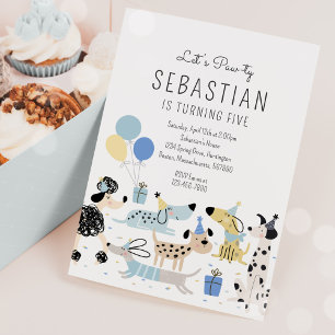 Puppy Party Boy Blue Puppy Pet Birthday Party Invitation