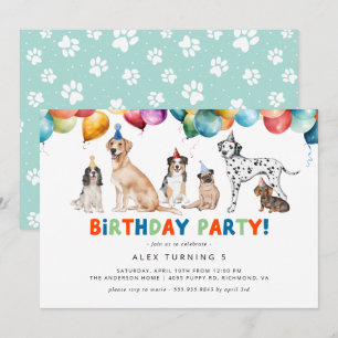 Puppy Party   Cute Fun Kids Dog Theme Birthday Invitation