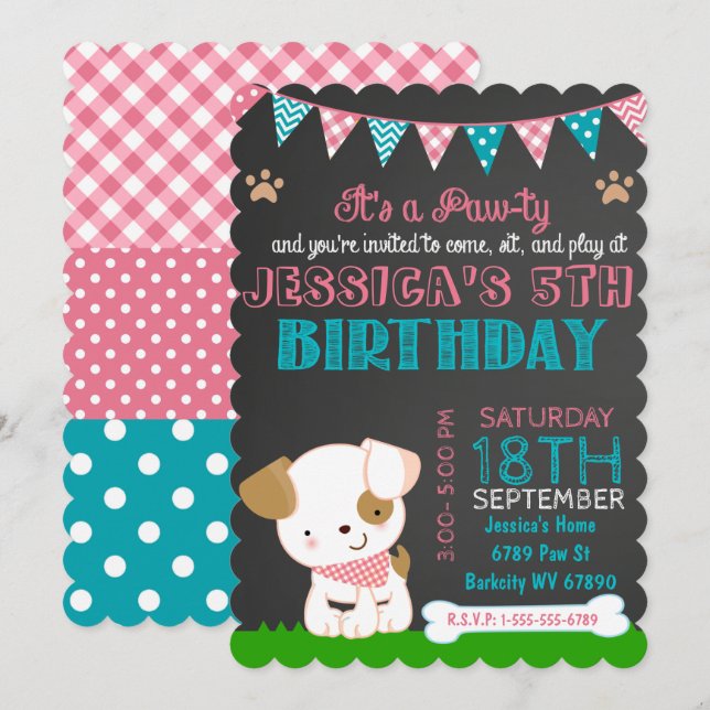 Puppy Party Invitation Puppy Paw-ty Birthday (Front/Back)