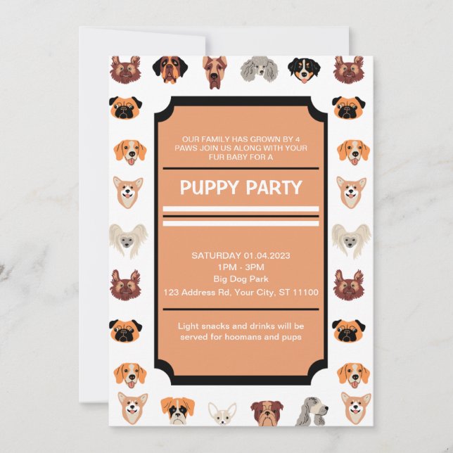 Puppy Party, New Puppy Party, Dog Birthday Invitation (Front)