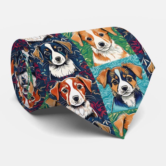Puppy Pattern Neck Tie (Rolled)