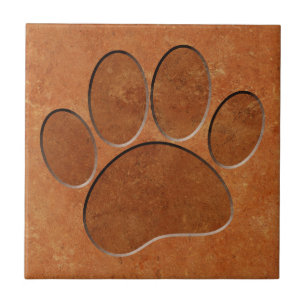 Puppy Paw Faux Terracotta Print Ceramic Tile