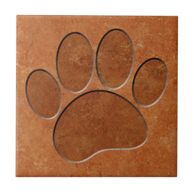 Puppy Paw Faux Terracotta Print Ceramic Tile (Front)