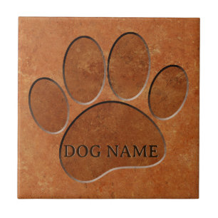 Puppy Paw Faux Terracotta Print Custom Name Ceramic Tile