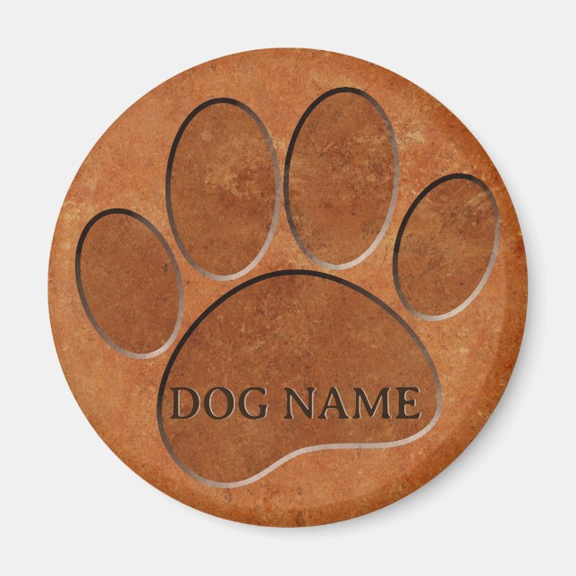 Puppy Paw Faux Terracotta Print Custom Name Magnet (Front)