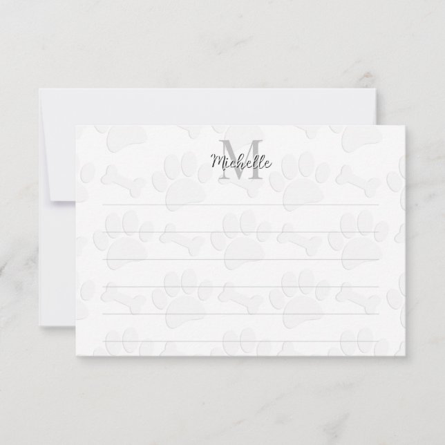Puppy Paw Prints and Bones Custom Lined Monogram Card (Front)