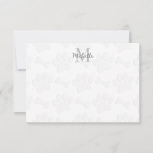 Puppy Paw Prints and Bones Custom Monogram Card