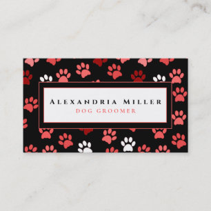 Puppy Paw Prints   Black White & Pink Business Card