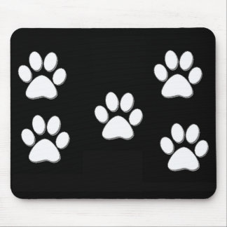Puppy Paw Prints White on Black Mouse Pad