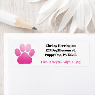 Puppy Pawprint / Pink & White / Life Is Better Dog Return Address Label