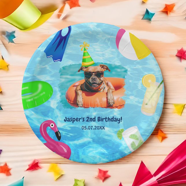 Puppy Pawty Birthday Dog Pool Party Paper Plate (Puppy Pawty Birthday Dog Pool Party Paper Plates)