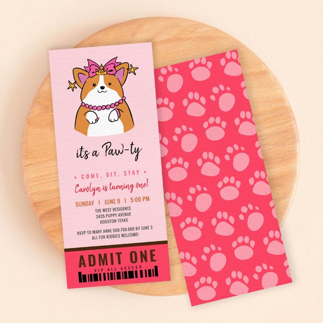Puppy Pawty birthday ticket invitation (Creator Uploaded)