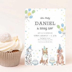 Puppy Pawty Blue Boy Birthday Invitation
