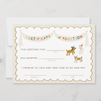 Puppy Pawty Certificate of Adoption Invitation