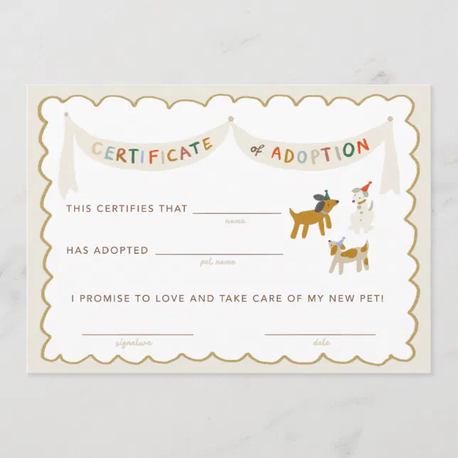 Puppy Pawty Certificate of Adoption Invitation | Zazzle