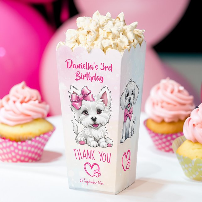 Puppy pawty cute white pink puppies favours favour box (Puppy pawty cute white pink puppies party favors personalized popcorn favor boxes table decor)