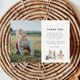 Puppy Pawty Dog Theme Birthday Photo Thank You Card