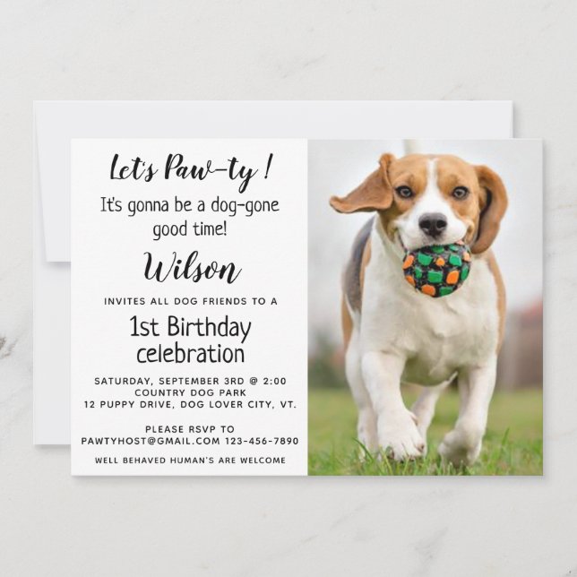 Puppy Pawty Pet Photo Puppy Birthday Party Invitat Invitation (Front)