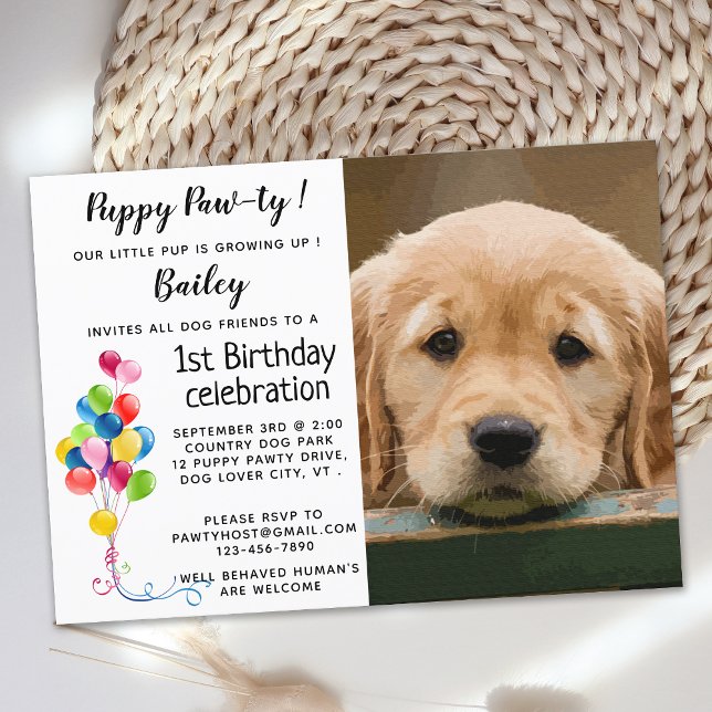 Puppy Pawty Pet Photo Puppy Birthday Party Invitation (Creator Uploaded)