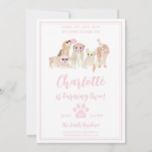 Puppy Pawty Pink Dog Theme Girl Birthday Party Invitation