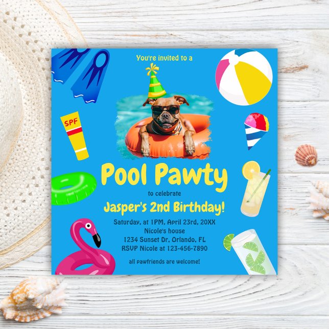 Puppy Pawty Pool Party Dog Birthday Invitation (Puppy Pawty Pool Party Dog Birthday Invitation)
