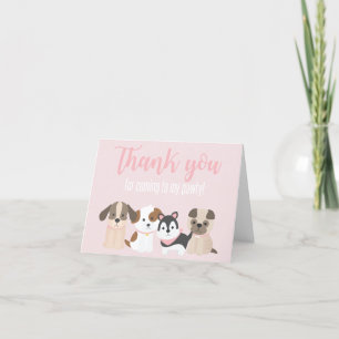 Puppy Pawty Thank You Card pink