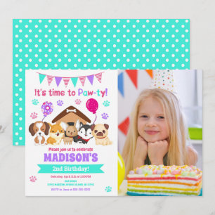 Puppy Photo Birthday Invitation / Girl Paw-ty