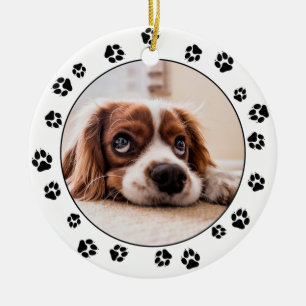 Puppy Photo Pawprints Ceramic Ornament