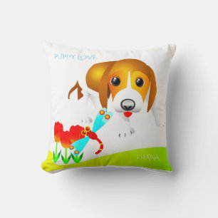 Puppy pillow "Puppy love" with personalised name.