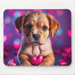 Puppy Pink Hearts Mouse Pad