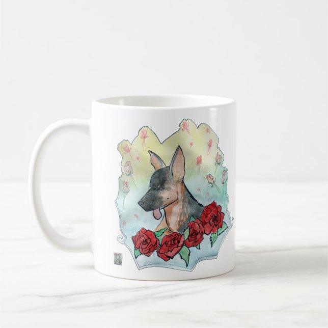 Puppy playing in a garden of roses german shepherd coffee mug (Left)