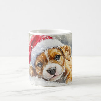 Puppy Playing with Santa Hat – Watercolor Coffee Mug