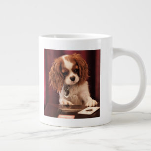 Puppy Plays Cards Large Coffee Mug