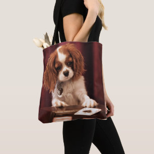 Puppy Plays Cards Tote Bag