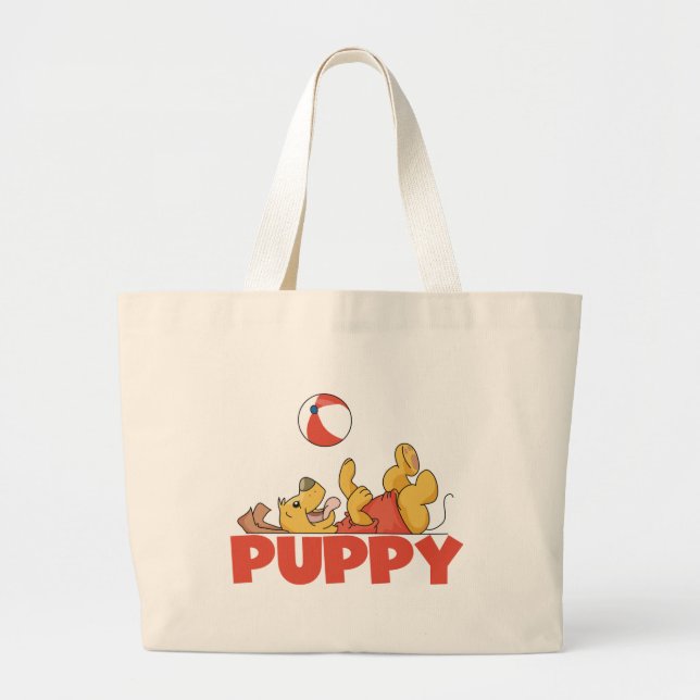 Puppy Plays TShirts and Gifts Large Tote Bag (Front)