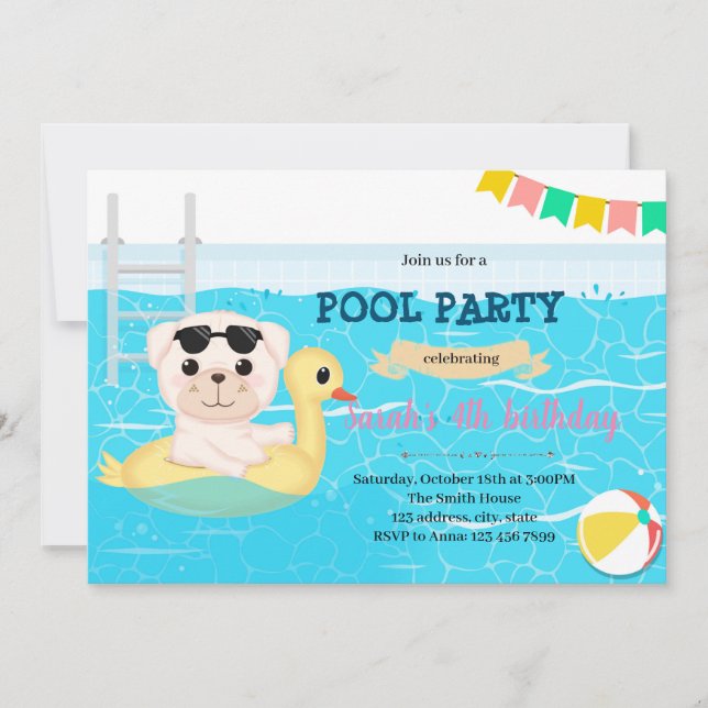 Puppy pool party invitation (Front)