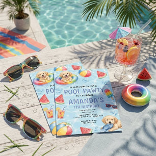 Puppy Pool Pawty Kids Birthday Invitation