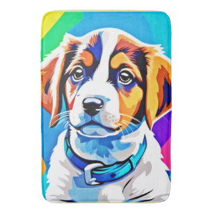 Puppy Portrait: Colourful Pup Bath Mat