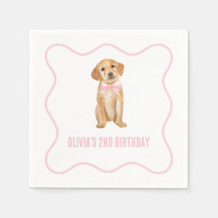 Puppy preppy pink plaid birthday napkin