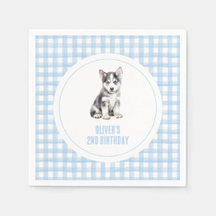 Puppy preppy plaid birthday napkin