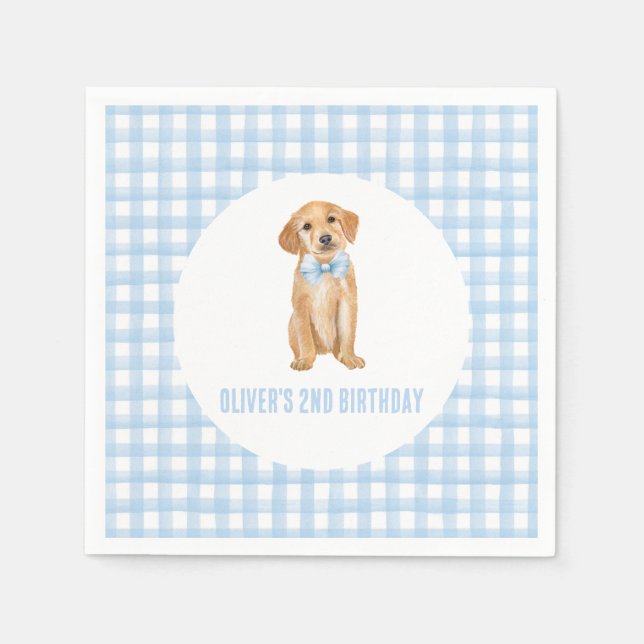 Puppy preppy plaid birthday napkin (Front)