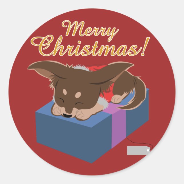 Puppy Present Classic Round Sticker (Front)